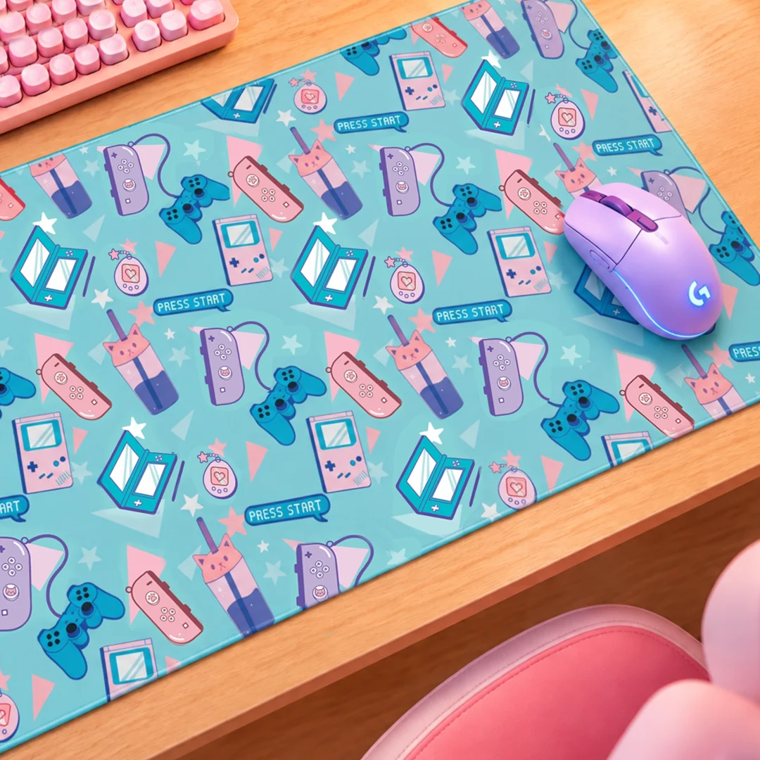 Alfombrilla Gamer XL Turquesa START | Desk Mat Kawaii Retro 79x30 cm