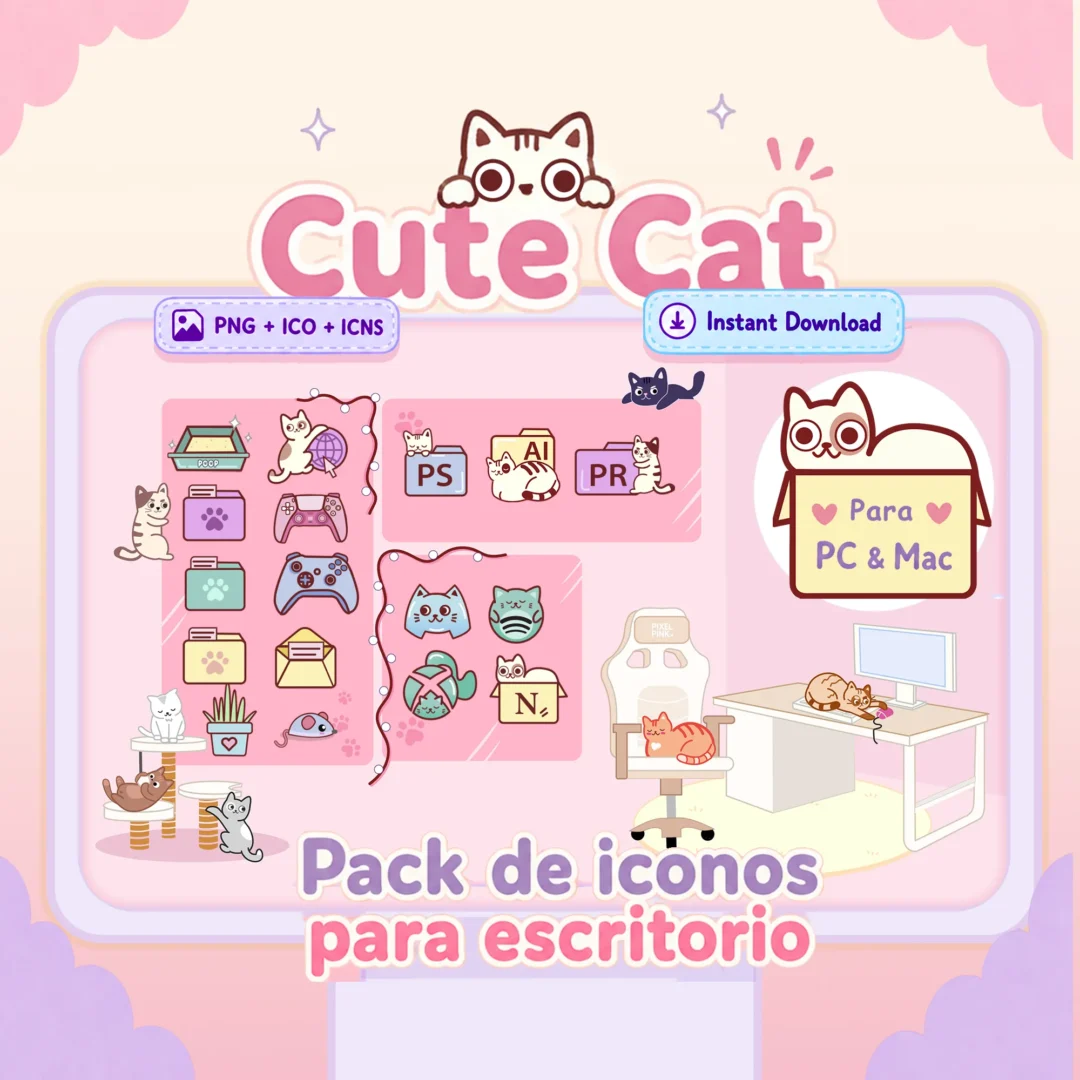 Iconos y fondos organizadores Cute Cat