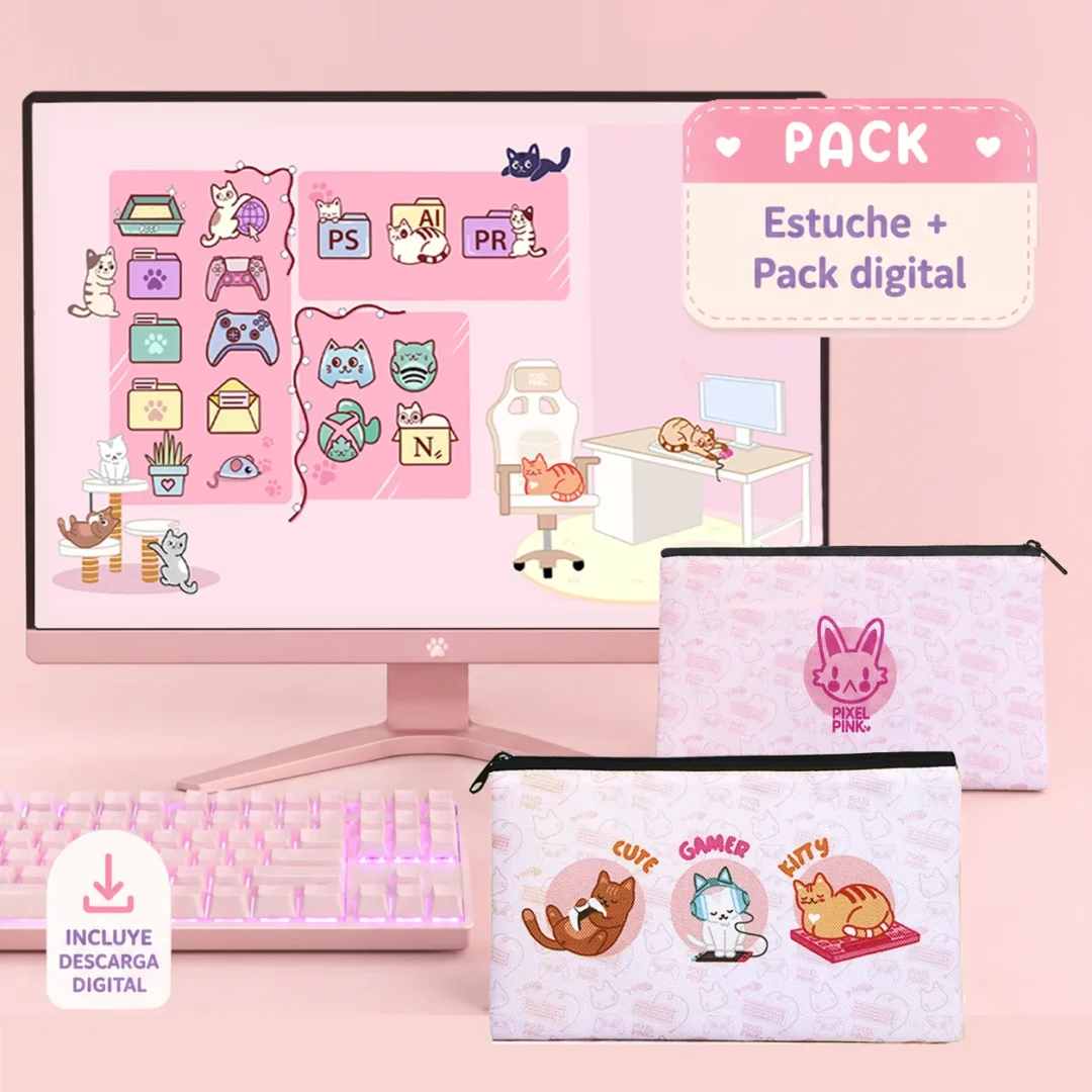 Pack Gamer Gatitos: Estuche + Iconos y Fondos para PC y Mac